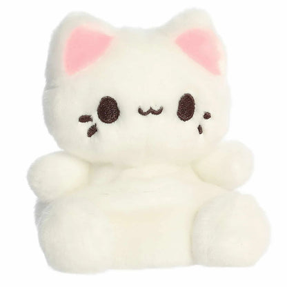 Aurora Palm Pals Custard Meowchi 5-inch plush stuffed toy sitting forward with snow-white fur and pink inner ears.