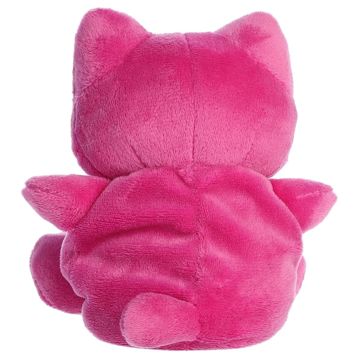 Back view of the Aurora cosmic purple cat plush showcasing its soft, bright plush texture and tiny tail.