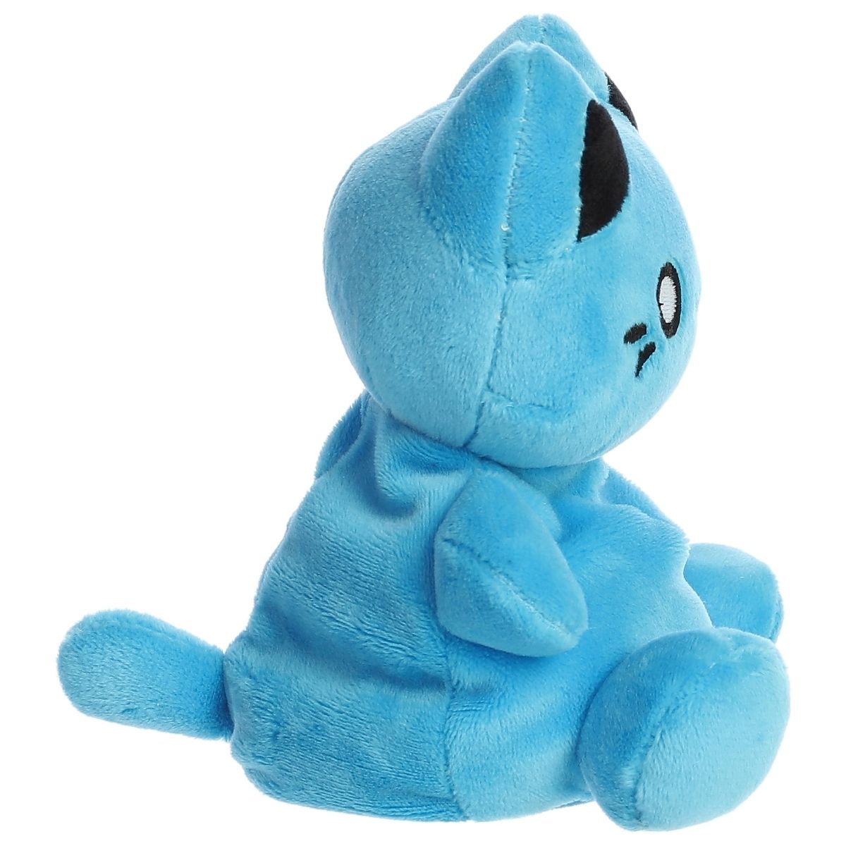 Side profile view of the Palm Pals Electric Blue Meowchi highlighting its plump, rounded shape and little plush tail.