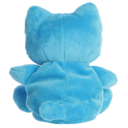 Back view of the Aurora blue cat plush showcasing its soft, bright blue plush texture and tiny tail.