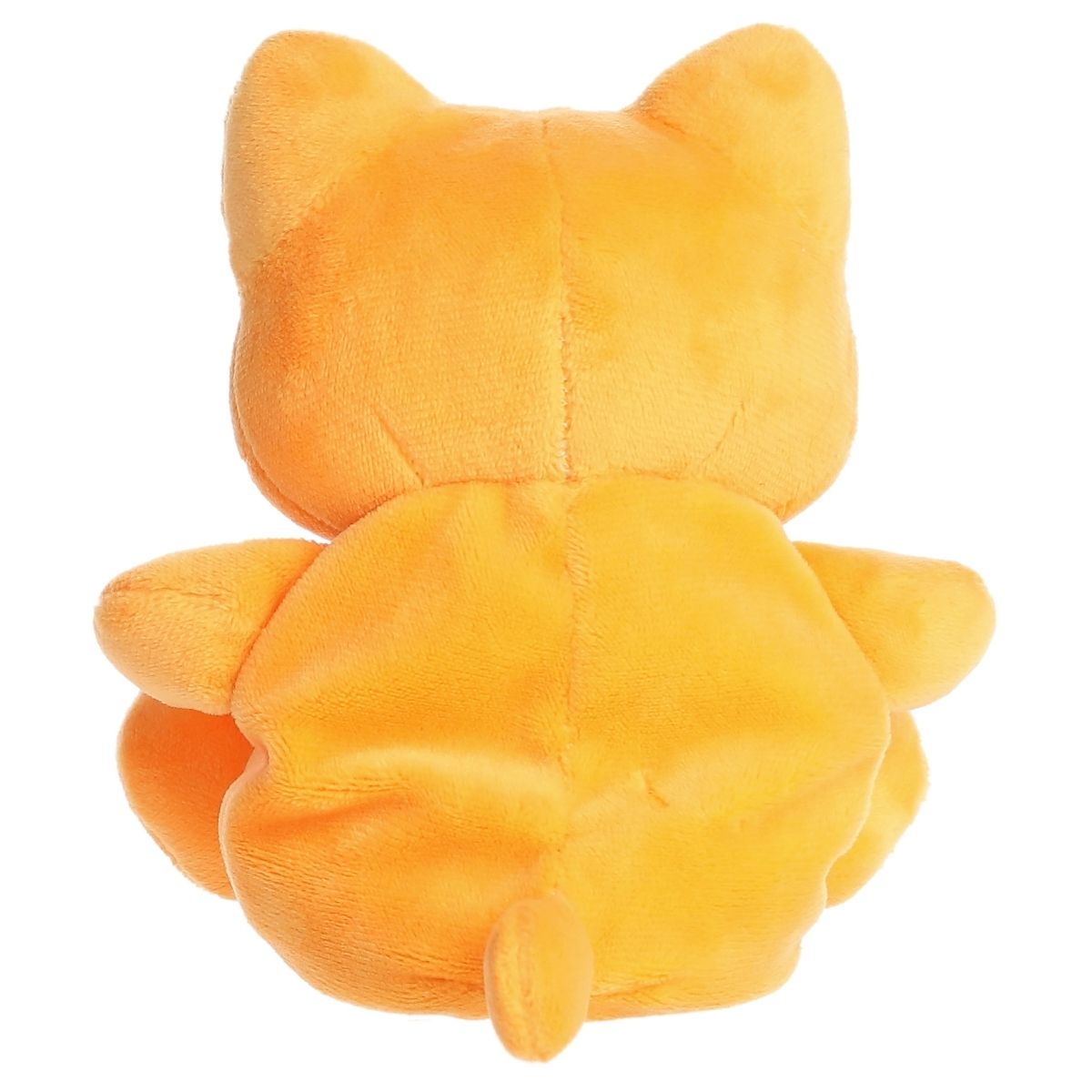 Back view of the Aurora orange cat plush showcasing its soft, bright orange plush texture and tiny tail.
