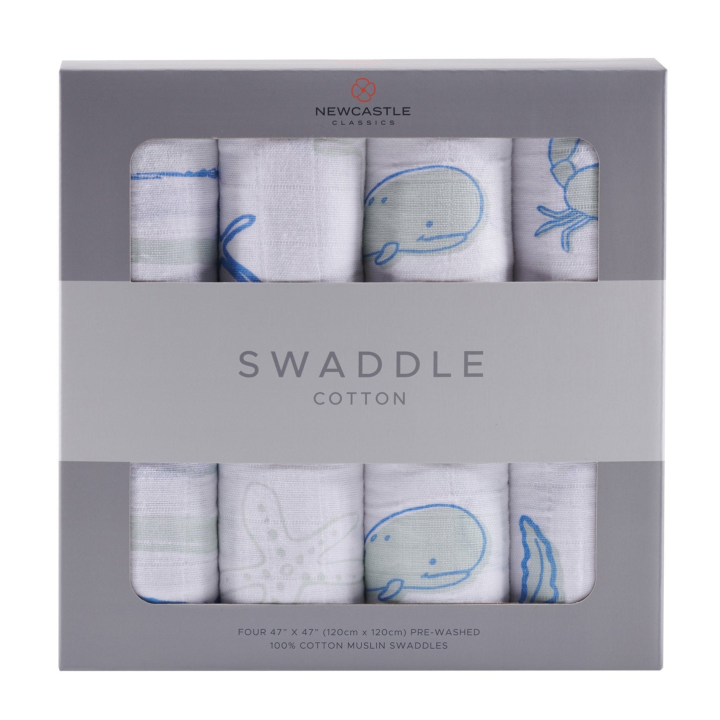 Ocean Friends 100% Natural Cotton Muslin Swaddle, 4 Pack