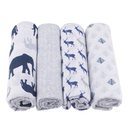 Newcastle Classics In the Wild 100% Natural Cotton Muslin Swaddle Blankets, 4 Pack