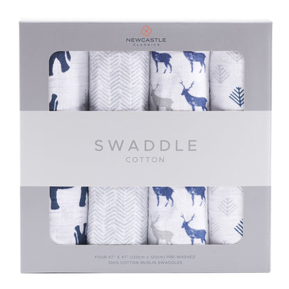 Newcastle Classics In the Wild 100% Natural Cotton Muslin Swaddle Blankets, 4 Pack