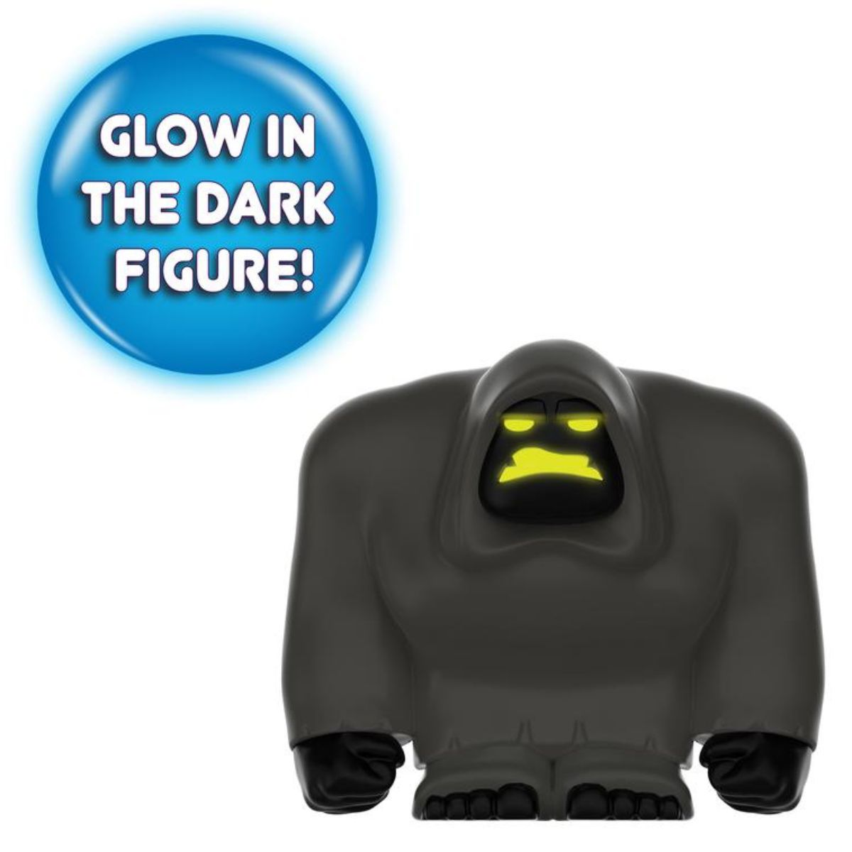 The large black secret character figure from Inside Out 2 highlighted with a blue glow-in-the-dark indicator badge layout.