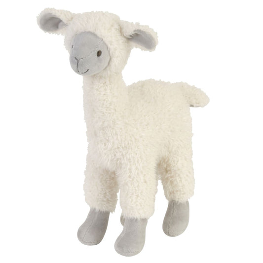 Happy Horse Llama Linden No. 2 fluffy cream and grey plush stuffed animal standing against a white background.