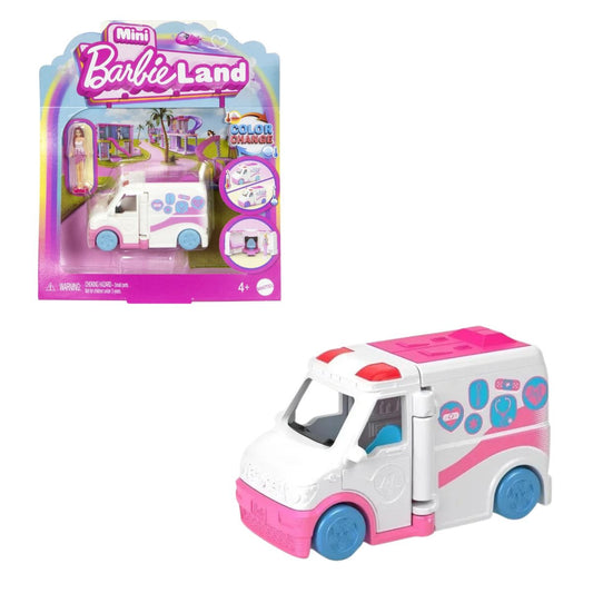 Barbie Mini BarbieLand 1.5" Inch Doll with Color Changing Care Clinic Vehicle Set