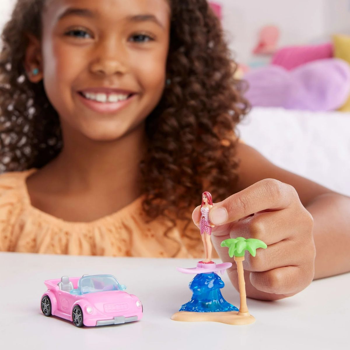 Barbie Mini BarbieLand 1.5" Inch Doll with Color Changing Beach Convertible Vehicle Set