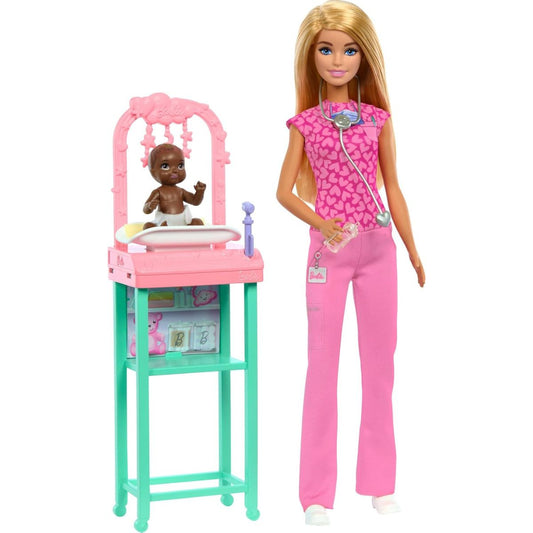 Barbie You Can Be Anything, Blonde Baby Doctor Pink Scrubs Playset