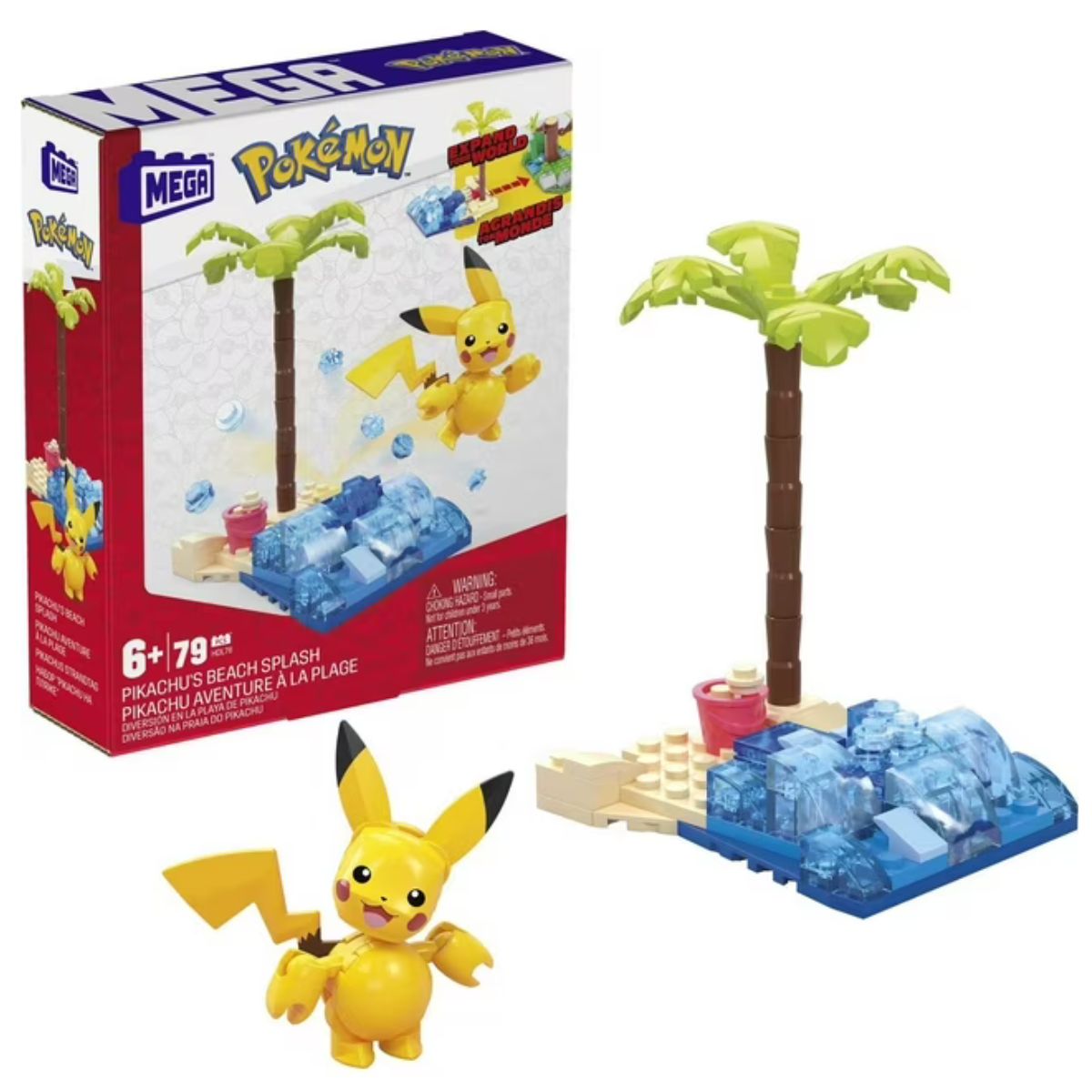 MEGA Pokemon Building Toys Kit, Pikachu's Beach Splash 79 Pieces, Ages 6+