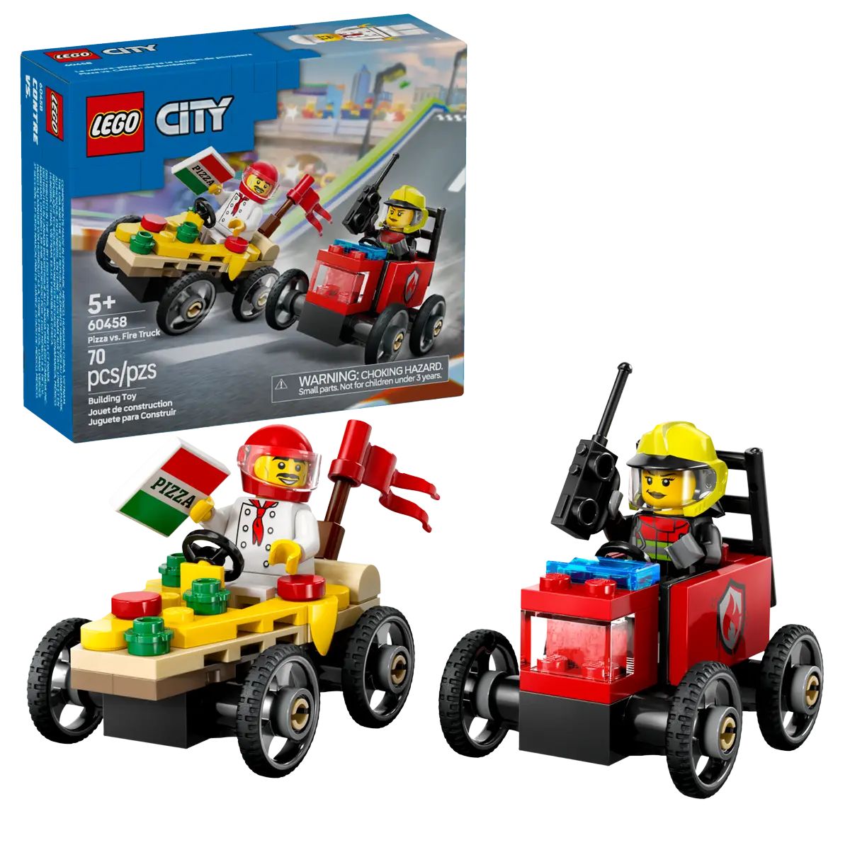 LEGO® City Pizza vs. Fire Truck Race Car Pack Toy Building Set 60458, 70 Pieces