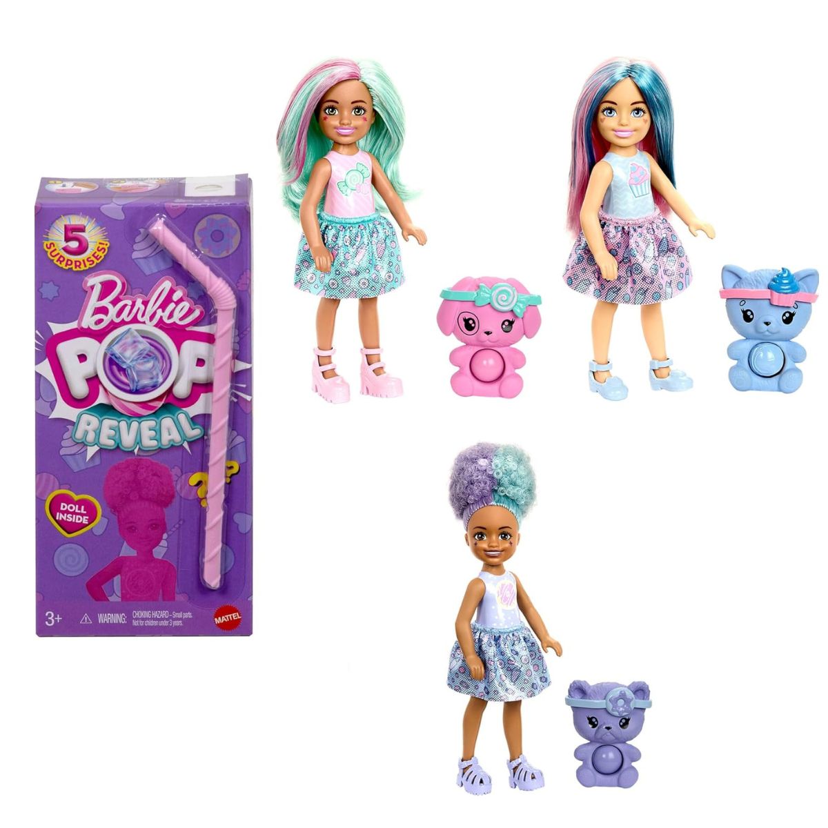 Barbie Chelsea Pop Reveal Scented Sweet Treats with 5 Surprises, 1 Mystery Doll