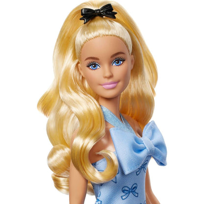 Barbie Fashionistas Doll #237, Blonde Ponytail with Bow Accessory in Blue Bow Halter Dress with Matching Heels