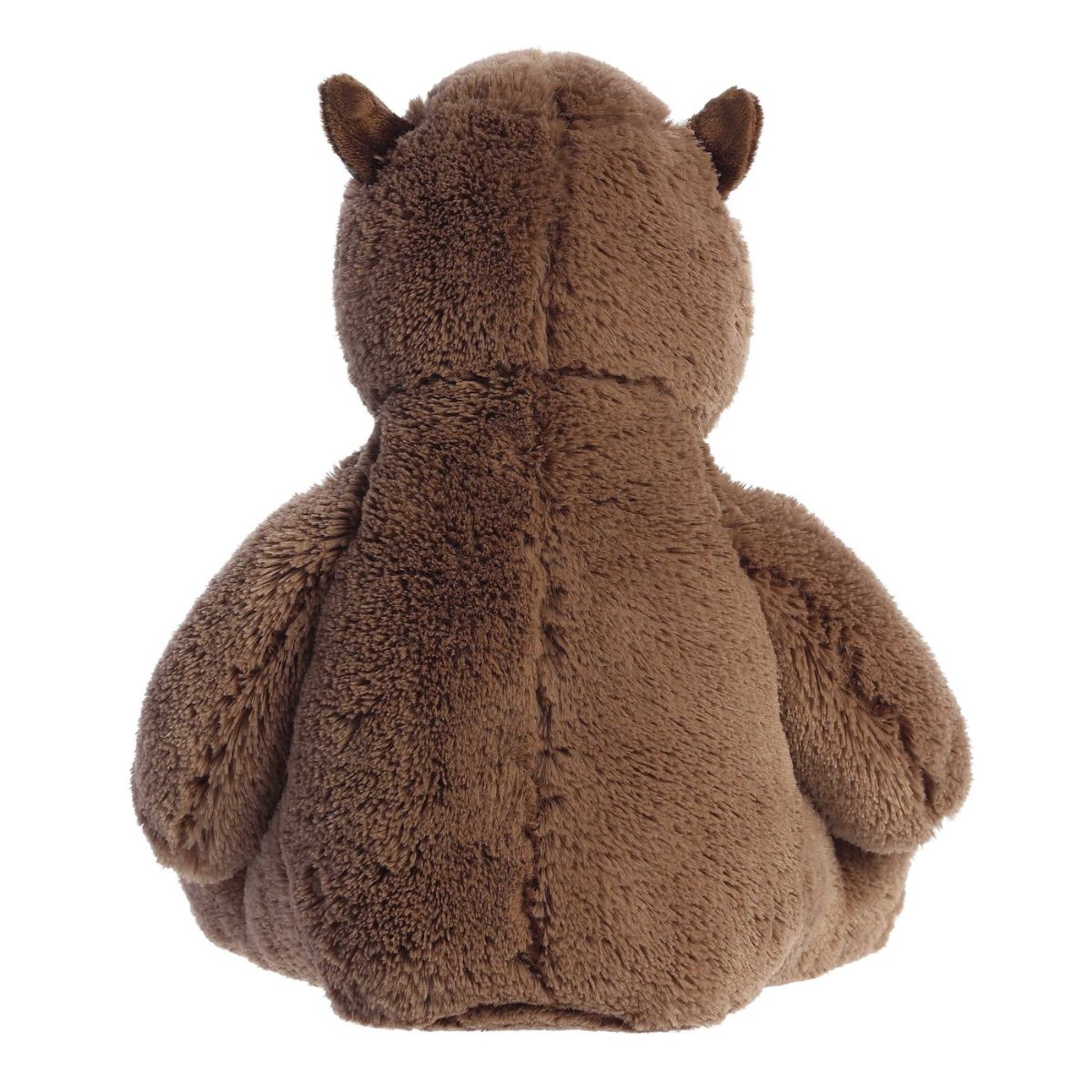 Back view of the capybara stuffed animal showcasing its plump, soft brown plush body and little ears.