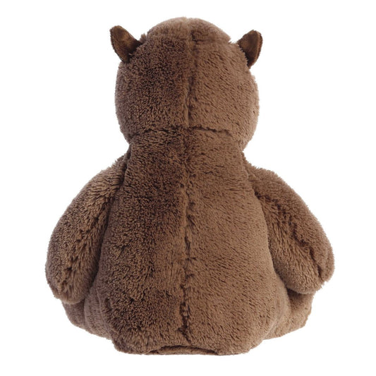 Back view of the capybara stuffed animal showcasing its plump, soft brown plush body and little ears.