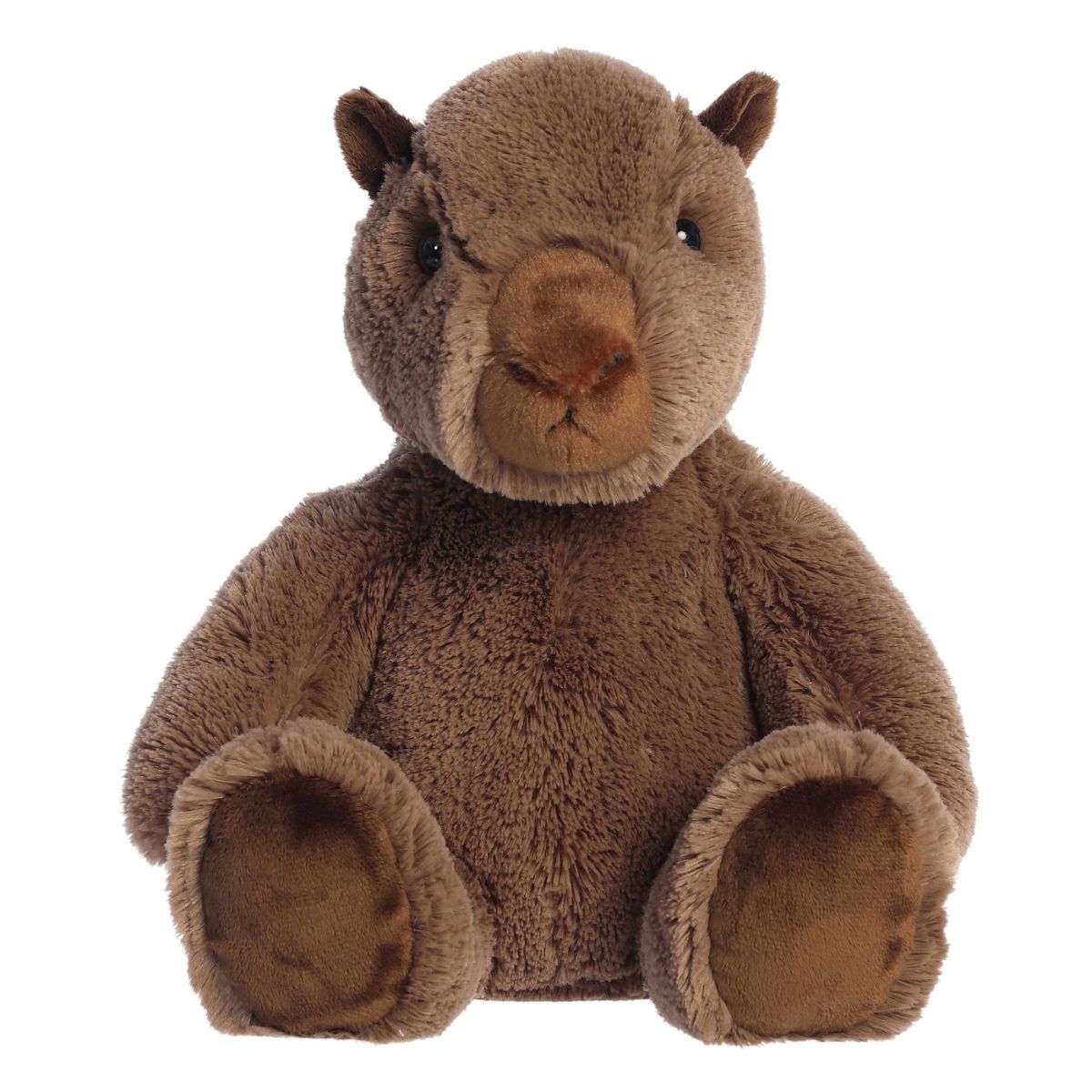 Front view of the 11.5-inch Aurora Capybara plush sitting upright, featuring soft brown fur and a sweet, rounded snout.