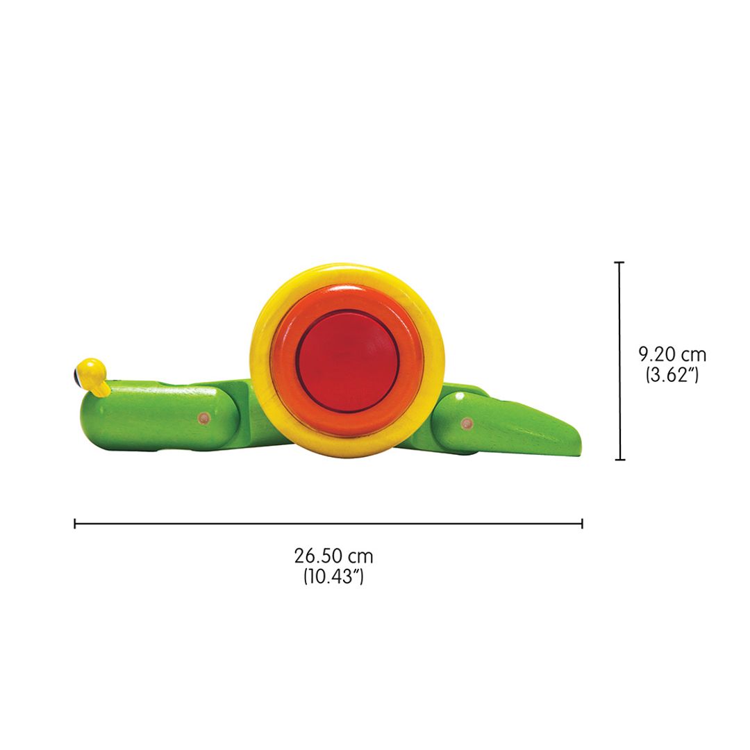 Dimension size PlanToys wooden pull-along snail toy