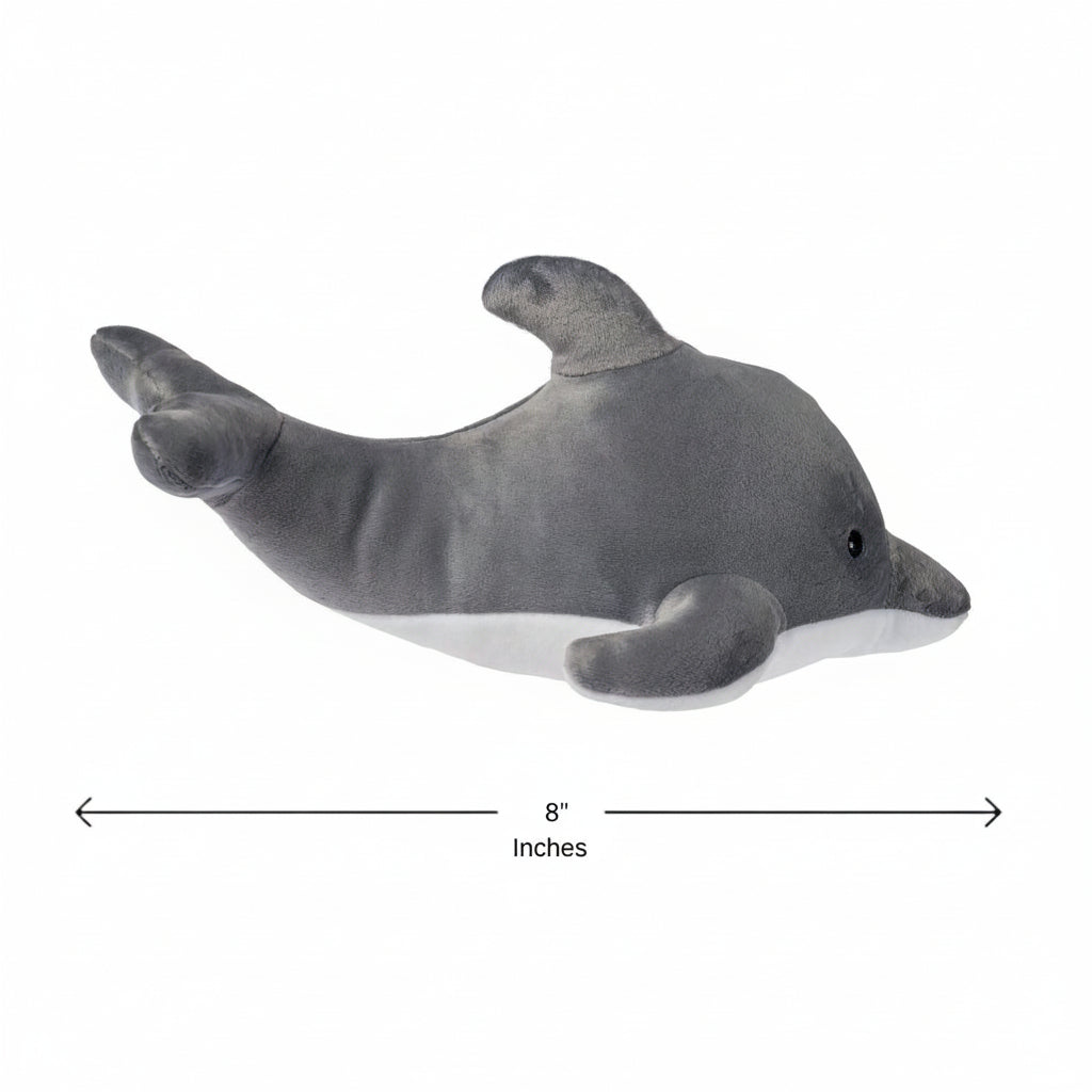 Side view of the Mary Meyer dolphin stuffed animal showing its plush flippers and huggable shape.