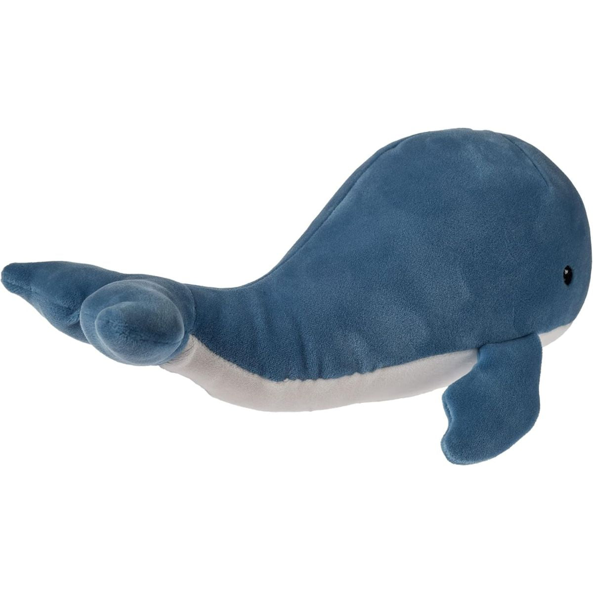 Top view of the blue Smootheez whale plush showing its soft flippers and velvety sensory fabric.