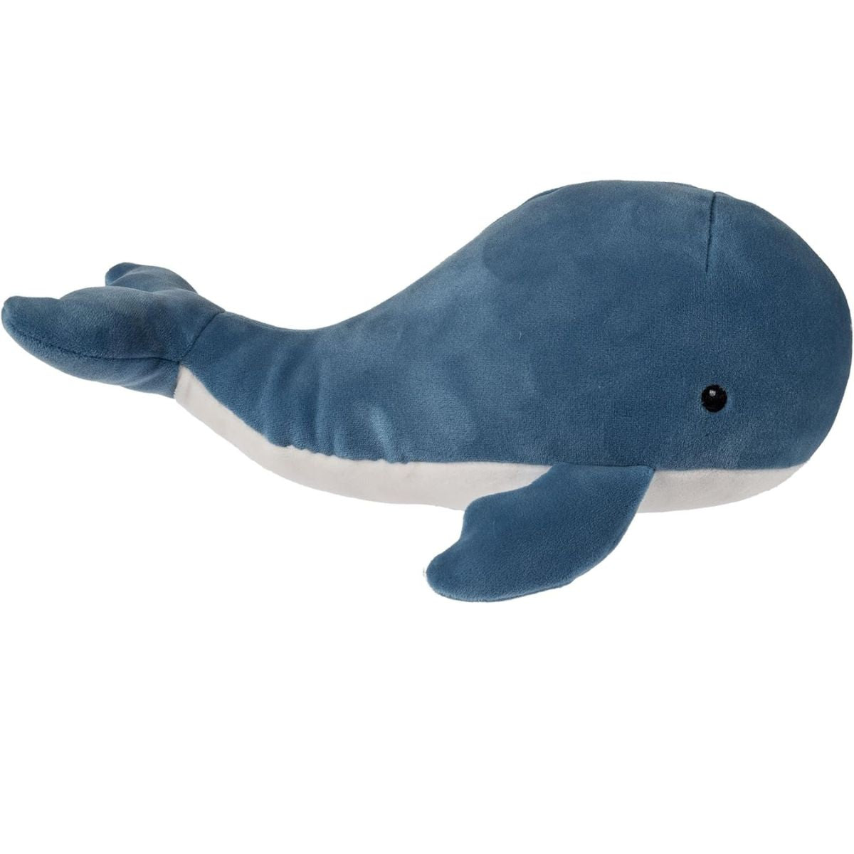 Side view of the 8-inch Mary Meyer whale stuffed animal showing its plush tail and huggable shape.