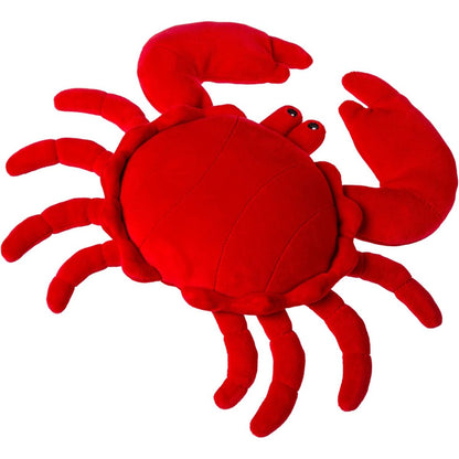 Top view of the 8-inch crab plush showing its soft claws and velvety sensory fabric.