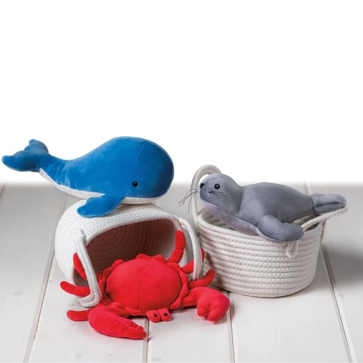Mary Meyer Smootheez Blue Whale, crab and seal. A perfect squishy companion for nautical-themed nurseries.