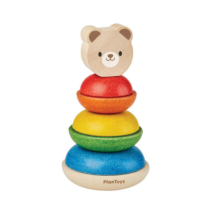 Eco-friendly PlanToys wooden stacking ring bear.