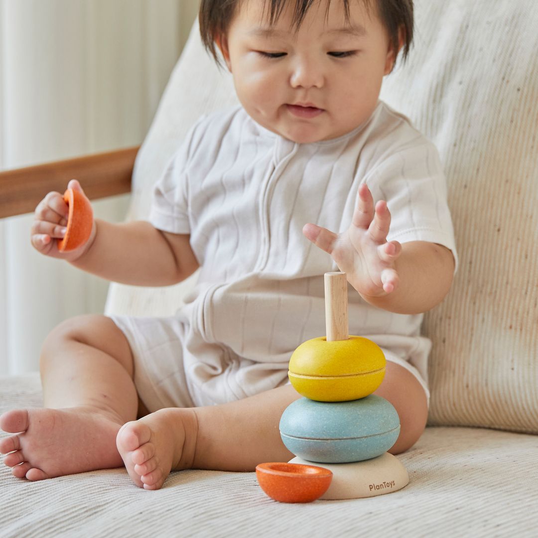 PlanToys 7-Piece Wooden Stacking Ring Activity Toy Cups