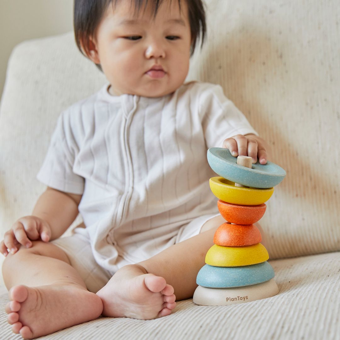 PlanToys 7-Piece Wooden Stacking Ring Activity Toy Cups