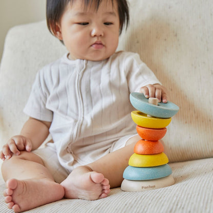 PlanToys 7-Piece Wooden Stacking Ring Activity Toy Cups