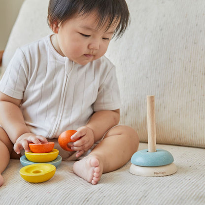 PlanToys 7-Piece Wooden Stacking Ring Activity Toy Cups