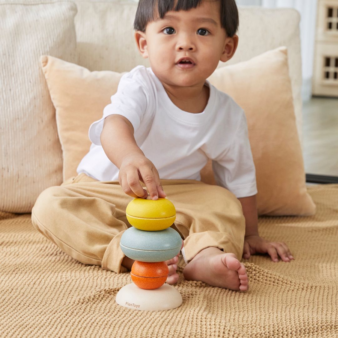 PlanToys 7-Piece Wooden Stacking Ring Activity Toy Cups