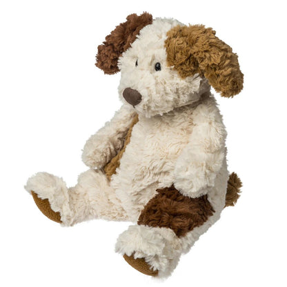Mary Meyer Snuggables Pup 14-inch ultra-soft floppy stuffed animal in tan with brown spots.