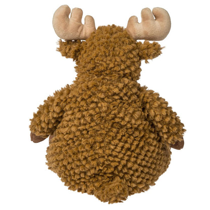 14-inch Mary Meyer moose sitting upright, highlighting its floppy understuffed body and plush hooves.