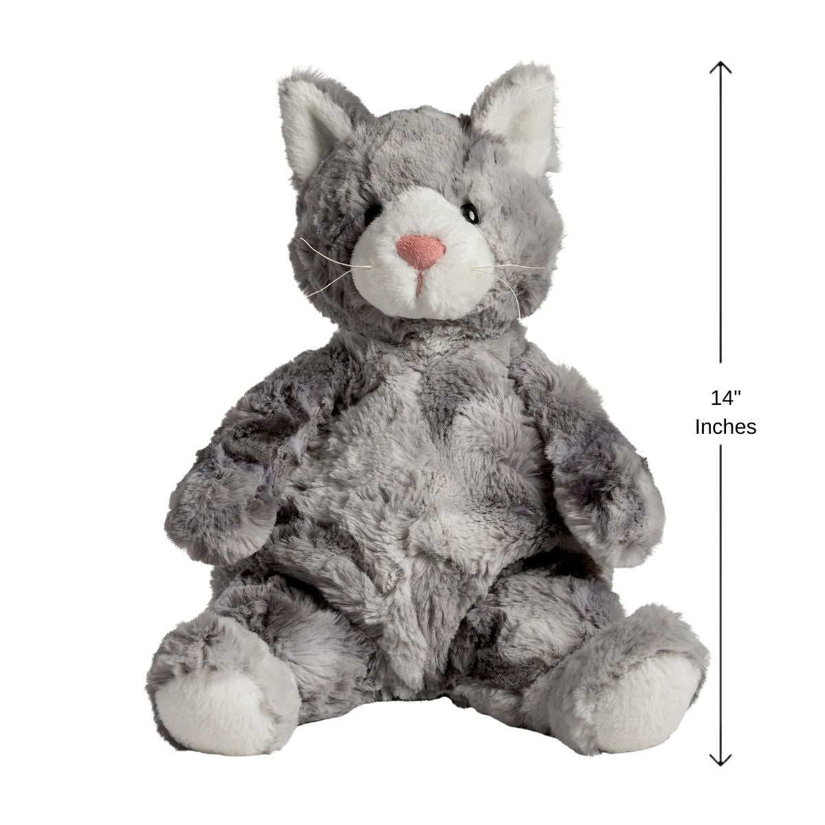 14-inch Mary Meyer cat sitting upright, highlighting its floppy understuffed body and perky ears.