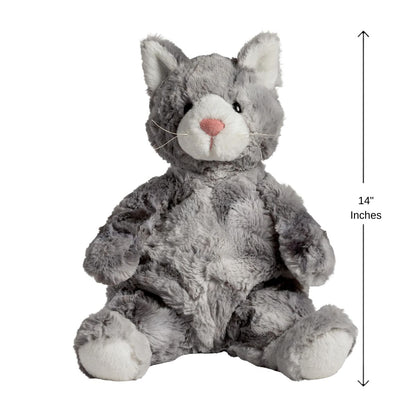 14-inch Mary Meyer cat sitting upright, highlighting its floppy understuffed body and perky ears.