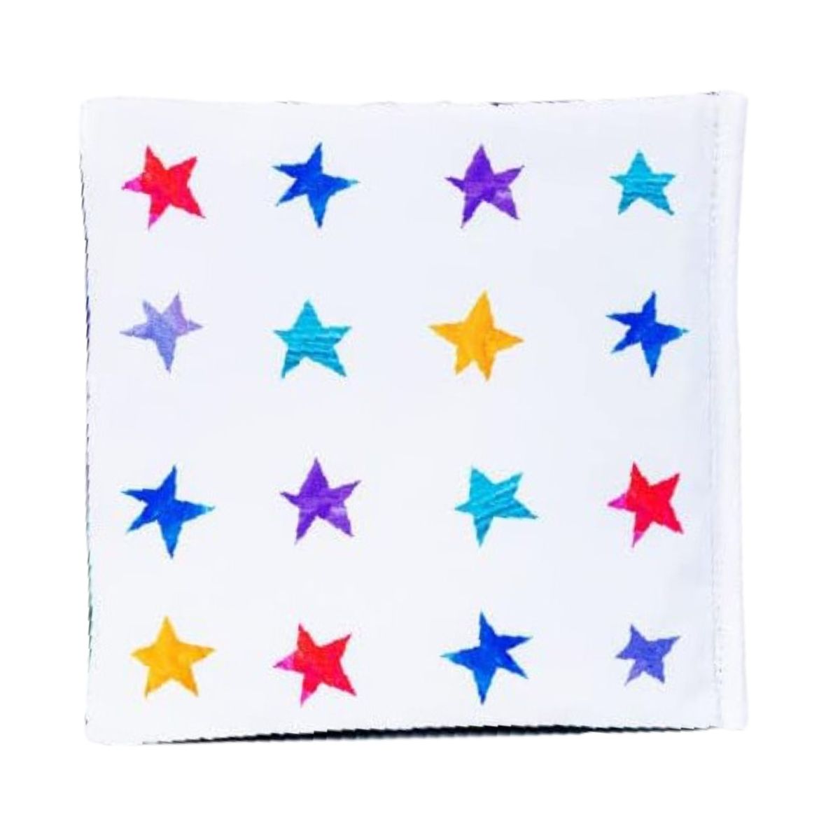 The back cover of the Eric Carle soft activity book featuring a repetitive pattern of colorful, vibrant stars against a white background.