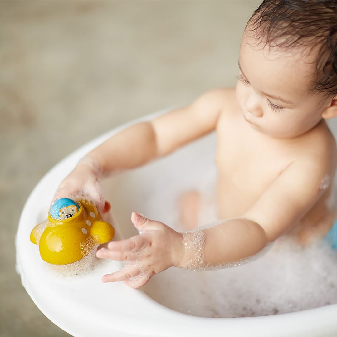 PlanToys®  Submarine Wooden Baby Bath Toy, Ages 18+ Months