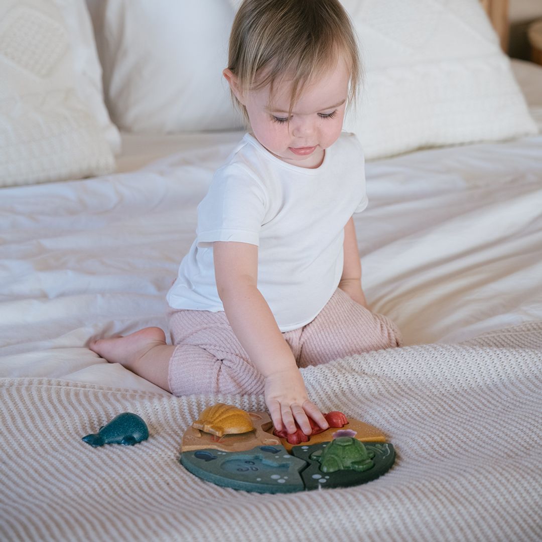 PlanToys® Marine Wooden Sealife Puzzle (Whale, Crab, Turtle and Shell)