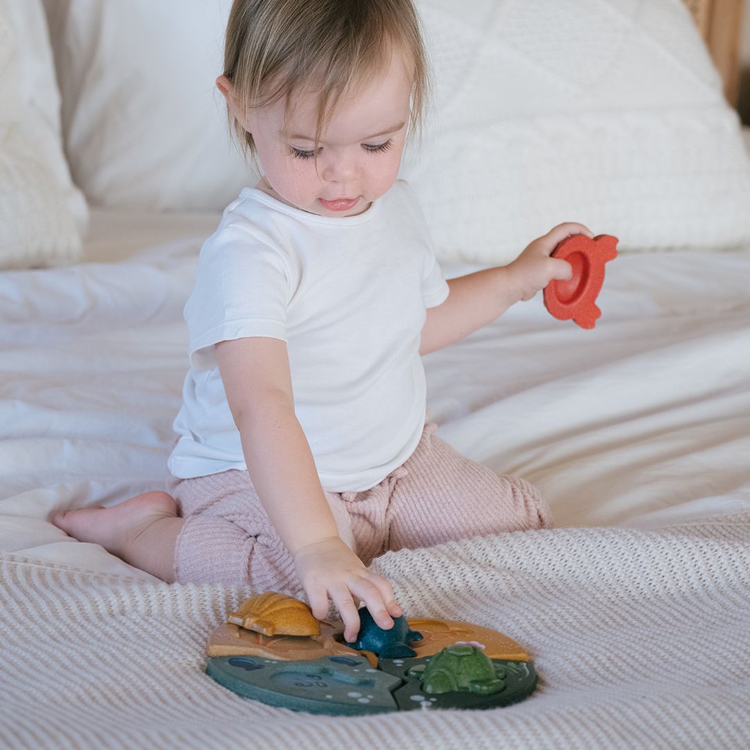 PlanToys® Marine Wooden Sealife Puzzle (Whale, Crab, Turtle and Shell)