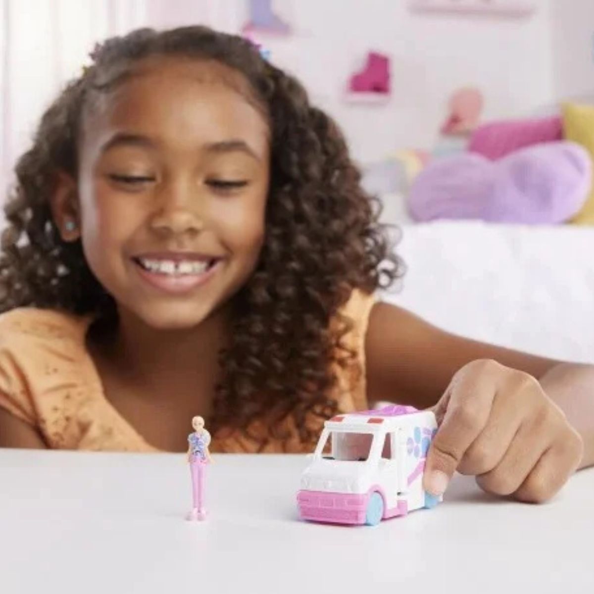 Barbie Mini BarbieLand 1.5" Inch Doll with Color Changing Care Clinic Vehicle Set