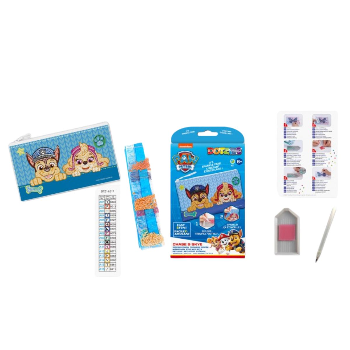 DIAMOND DOTZ Diamond Painting 7" Zipper Pouch Activity Kit, Paw Patrol Skye & Chase