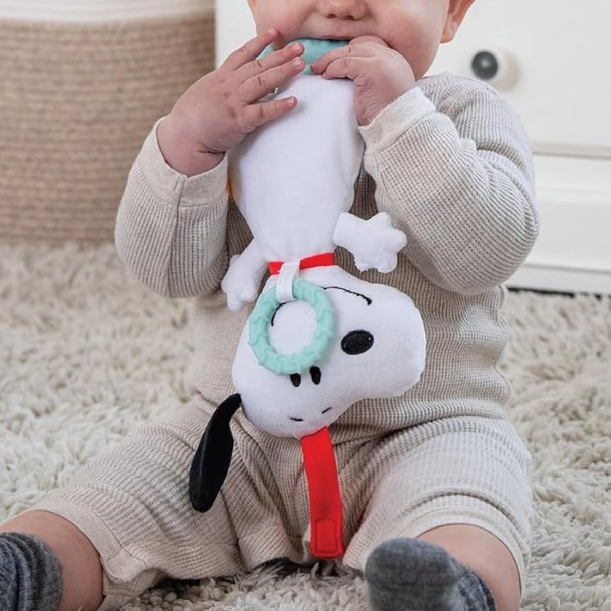 Peanuts Snoopy 12.5" Inch Sensory Crinkle Blanky & Teether Feet Activity Toy