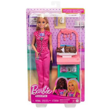 Barbie You Can Be Anything, Blonde Baby Doctor Pink Scrubs Playset