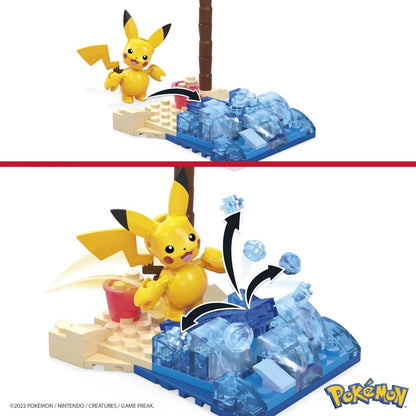 MEGA Pokemon Building Toys Kit, Pikachu's Beach Splash 79 Pieces, Ages 6+