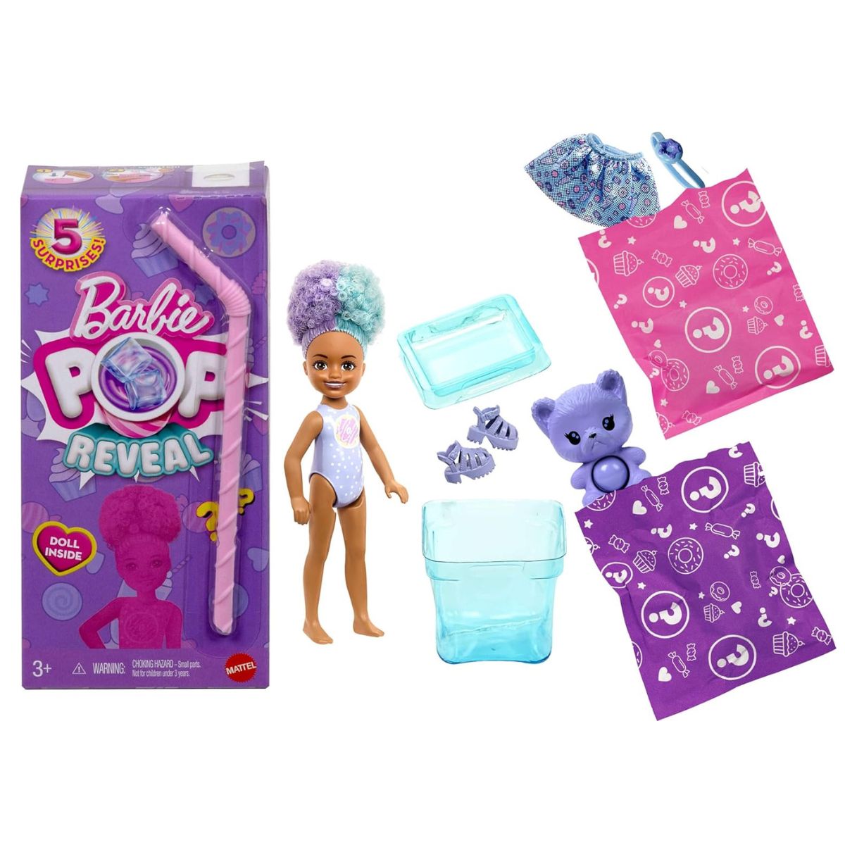 Barbie Chelsea Pop Reveal Scented Sweet Treats with 5 Surprises, 1 Mystery Doll