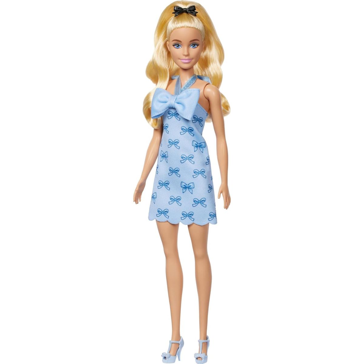 Barbie Fashionistas Doll #237, Blonde Ponytail with Bow Accessory in Blue Bow Halter Dress with Matching Heels