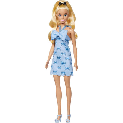Barbie Fashionistas Doll #237, Blonde Ponytail with Bow Accessory in Blue Bow Halter Dress with Matching Heels