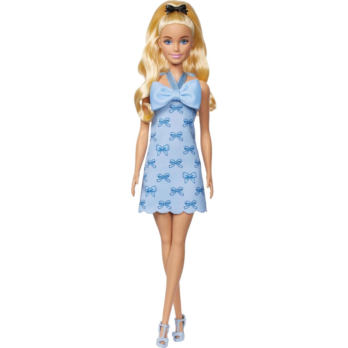 Barbie Fashionistas Doll #237, Blonde Ponytail with Bow Accessory in Blue Bow Halter Dress with Matching Heels