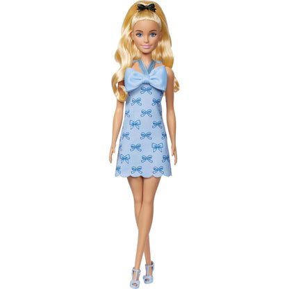 Barbie Fashionistas Doll #237, Blonde Ponytail with Bow Accessory in Blue Bow Halter Dress with Matching Heels